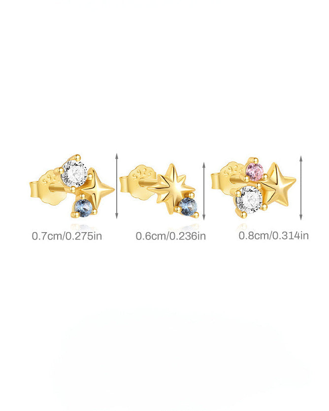 Stariel - Moon & Star Stud Earrings (Blue Pair)