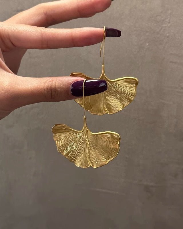 Golden Ginkgo Hook Earring