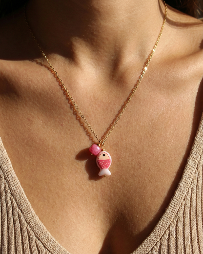 Blush Tidefish Necklace (Rose Red)