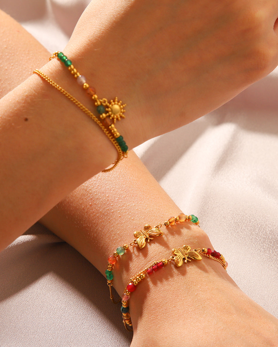 Butterfly Charm Natural Stone Bracelet