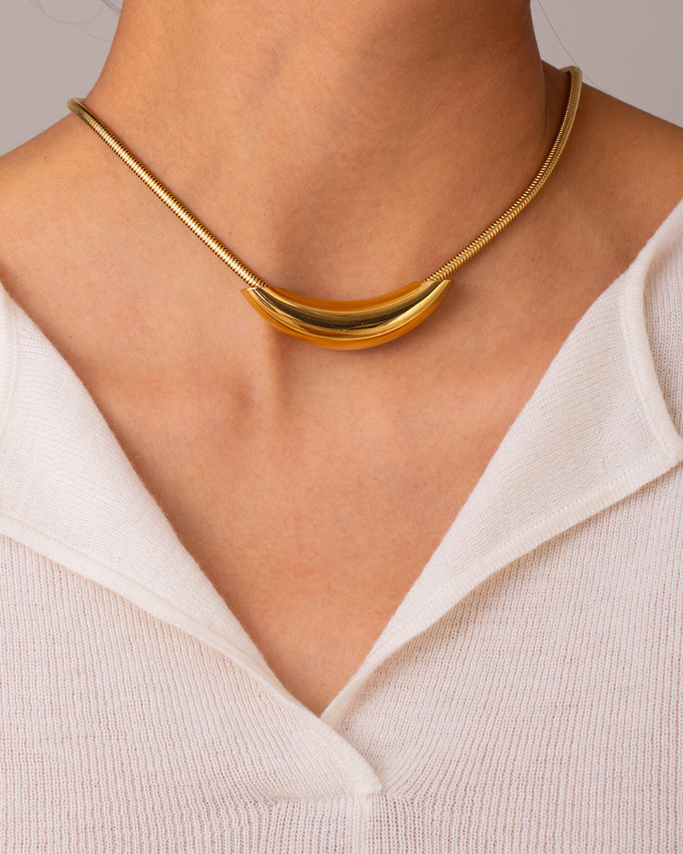 Golden Crescent Choker Necklace