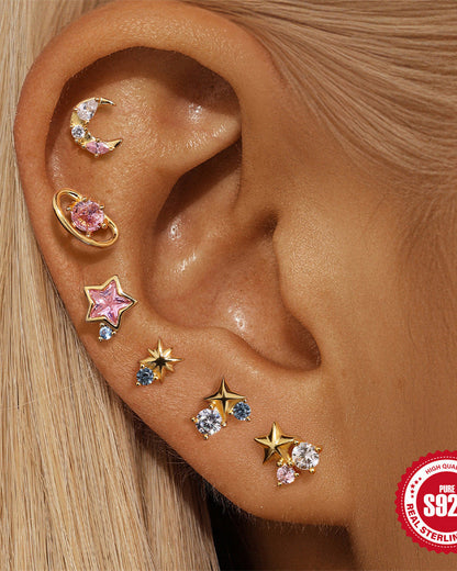 Stariel - Moon & Star Stud Earrings (Blue Pair)