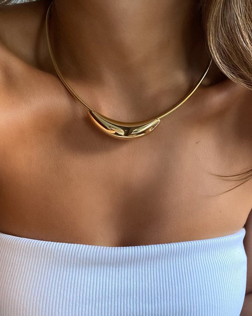 Golden Crescent Choker Necklace