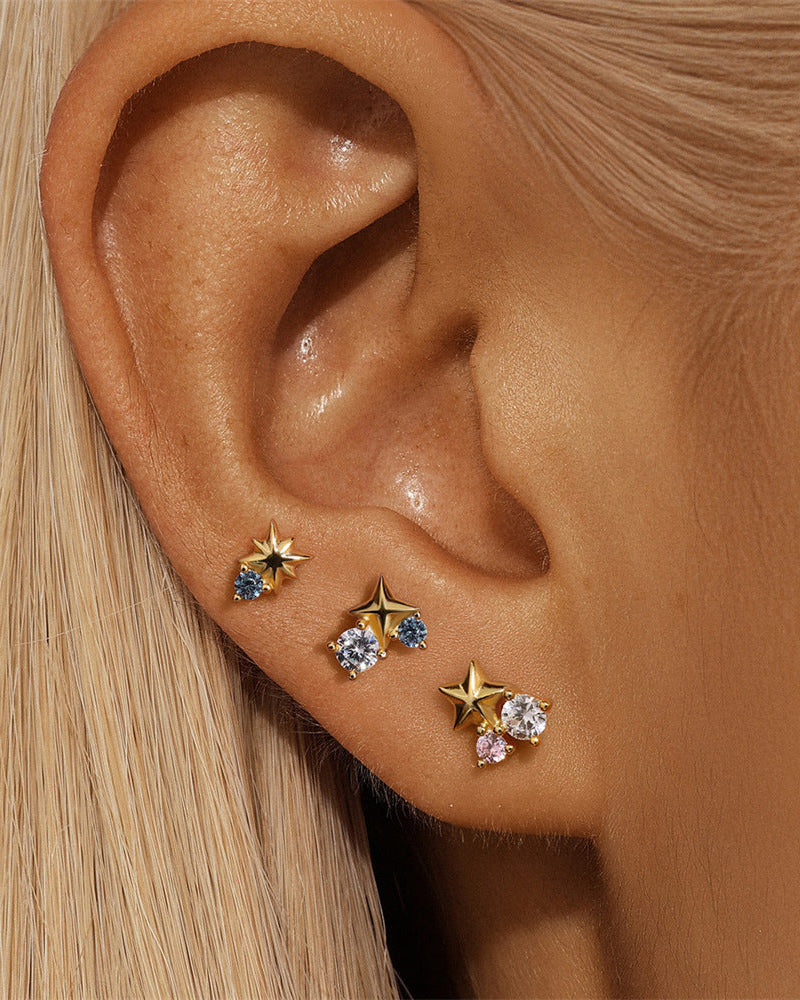 Stariel - Moon & Star Stud Earrings (Blue Pair)