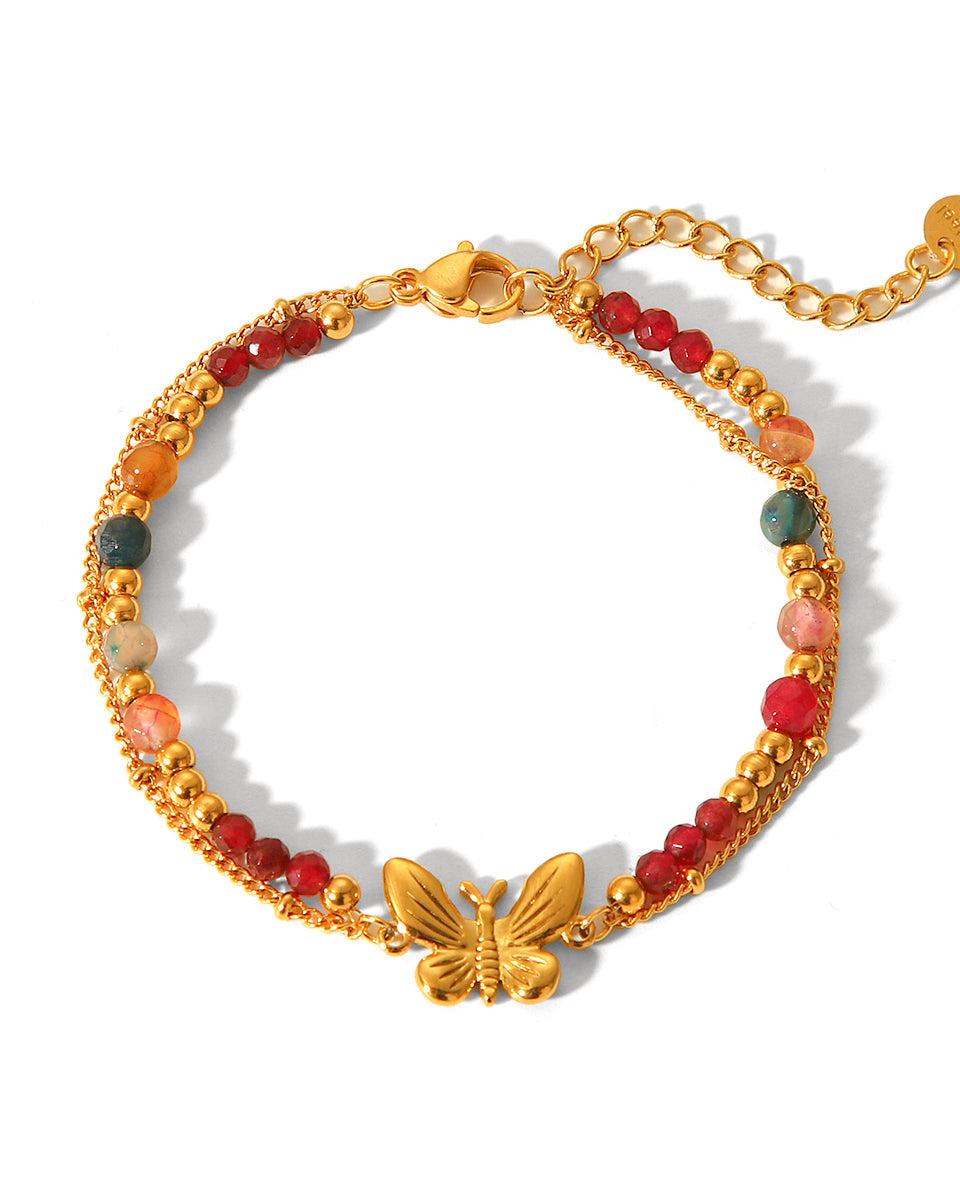Butterfly Charm Natural Stone Bracelet