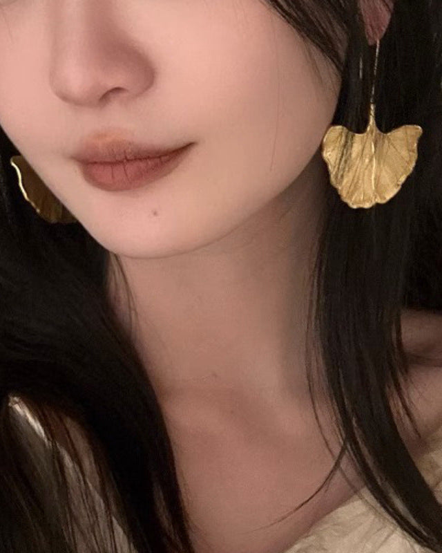 Golden Ginkgo Hook Earring