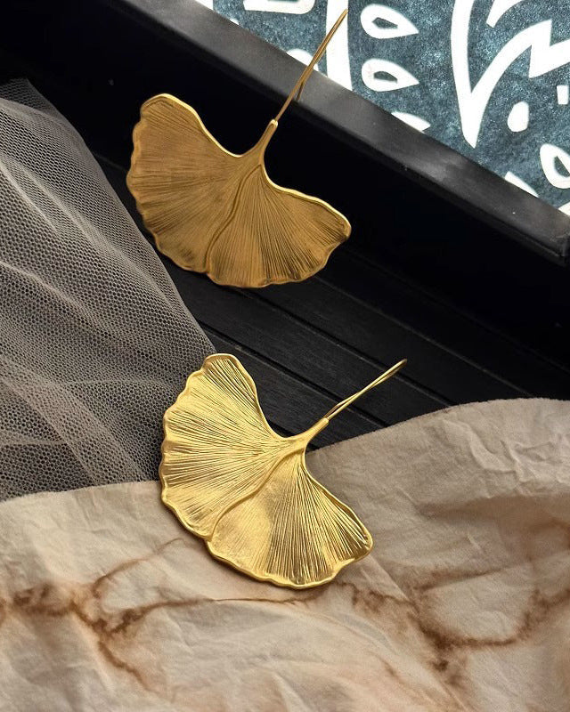 Golden Ginkgo Hook Earring