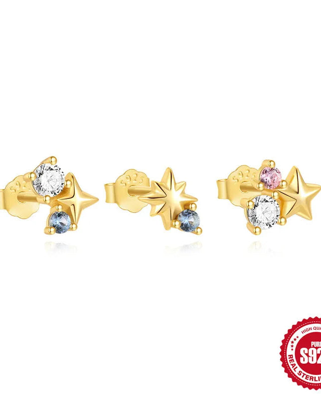 Stariel - Moon & Star Stud Earrings (Blue Pair)
