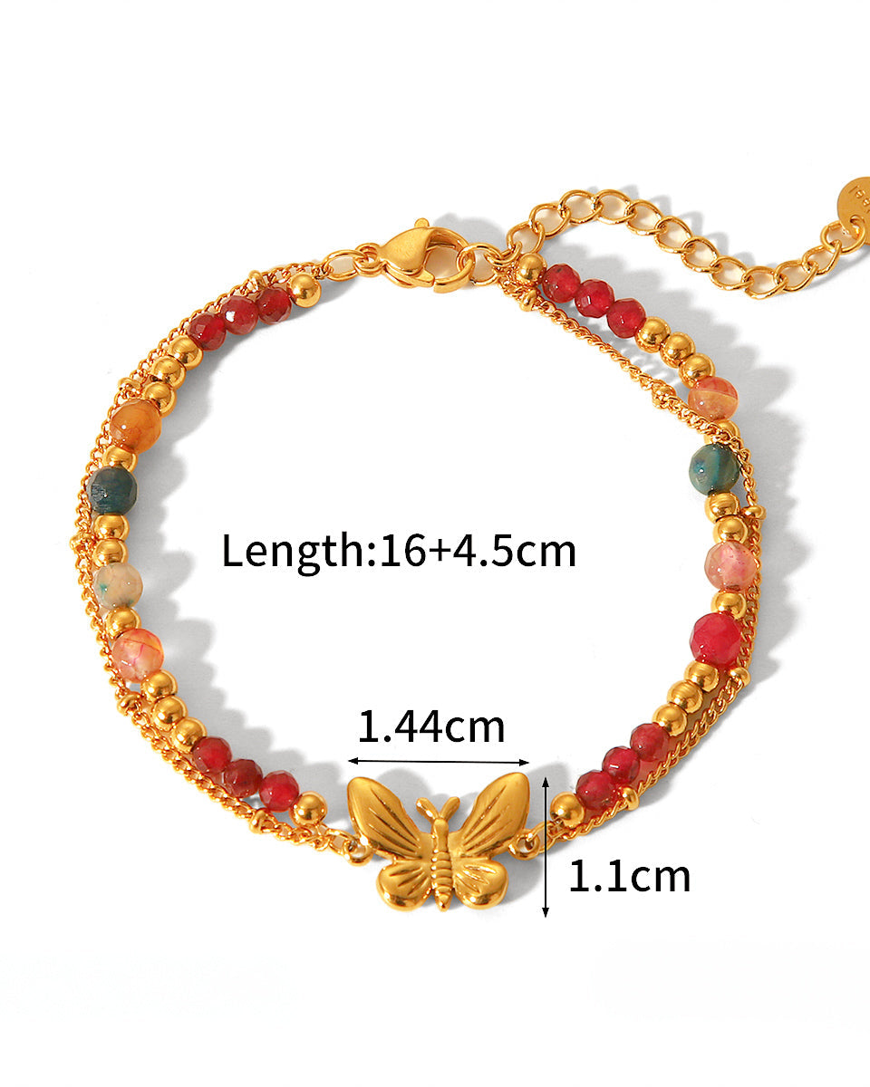 Butterfly Charm Natural Stone Bracelet