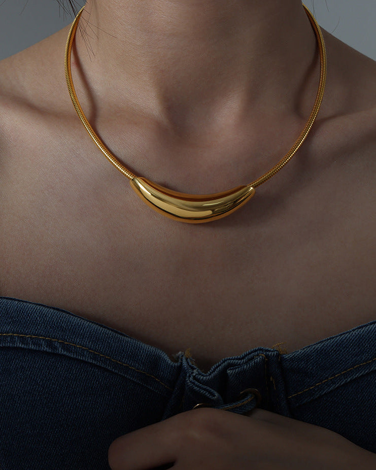 Golden Crescent Choker Necklace