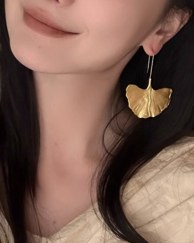 Golden Ginkgo Hook Earring