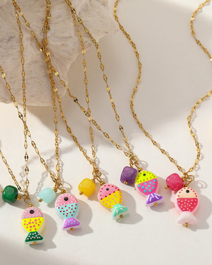 Blush Tidefish Necklace (Rose Red)