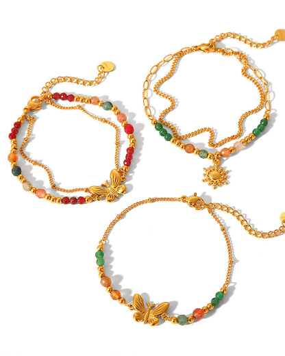 Butterfly Charm Natural Stone Bracelet