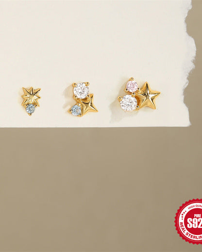 Stariel - Moon & Star Stud Earrings (Blue Pair)