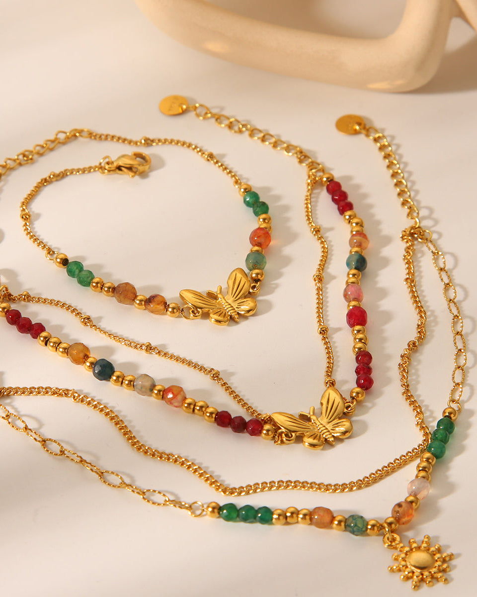 Butterfly Charm Natural Stone Bracelet