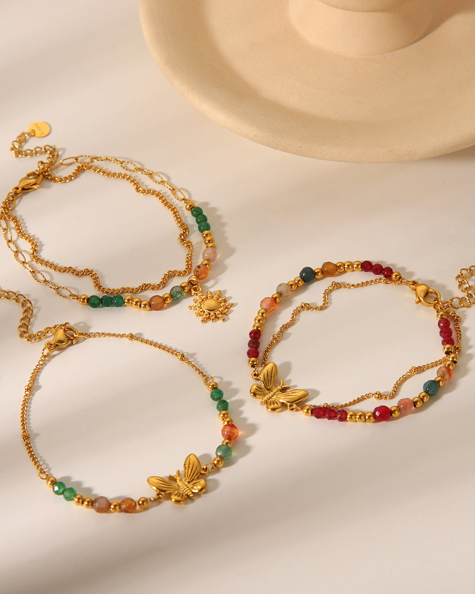 Butterfly Charm Natural Stone Bracelet
