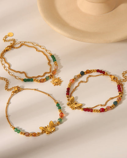 Butterfly Charm Natural Stone Bracelet
